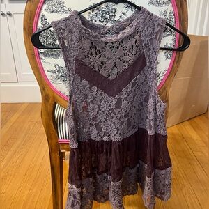 Free People high neck purple lace blouse